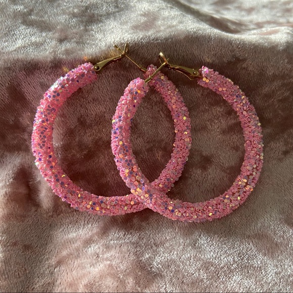 Pink Gem Hoop Earrings - Picture 2 of 2